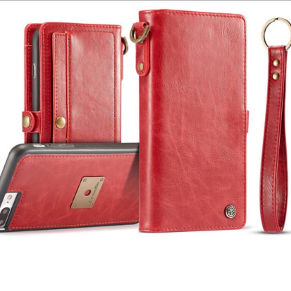 Red leather iPhone 8 Plus wallet case